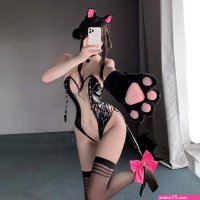 Yomorio Cute Neko Cat Lingerie Set Anime Cat Cosplay Outfit Sexy Latex Bodysuit
