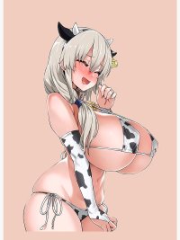 Oppai huge boobs anime cow bikini Art Board Print by Lewdities