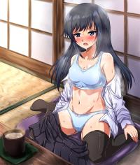Secondary erotic Here is the erotic image of a half-naked girl in a state of taking off