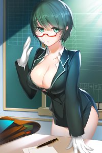 snowball sword girls bra cleavage megane open shirt