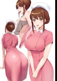 1girl breasts nurse brown hair large breasts hat ass illustration images