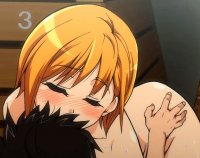 michisato madoka tamao tsukamu pisu hame black legwear animated animated gif 10s 1boy 1girl aftersex all fours blush breasts closed eyes girl on top gym storeroom hetero kiss large breasts leaning forward