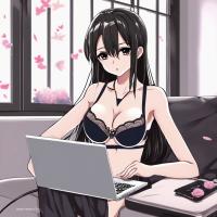 Sexy anime girl laying in bed in bikini and with Big boobs