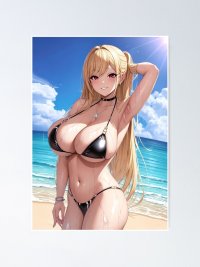 Ecchi sexy huge boobs beach bikini anime girl oppai Poster by Lewdities
