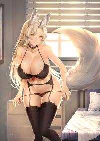 Wallpaper : anime girls big boobs cat girl blonde animal ears indoors black lingerie 1125x1575