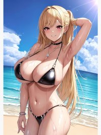 Ecchi sexy huge boobs beach bikini anime girl oppai Poster by Lewdities