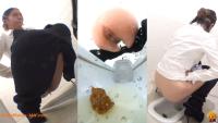 Japanese girls in toilet room make are a lot of poop and pee