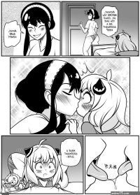 semidraws anya spy x family yor briar spy x family absurdres artist request highres 2girls age difference ass black hair blush closed eyes english text female focus french kiss from behind hairband