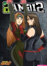 Busty comics mistress in latex punishing her slave with a strapon