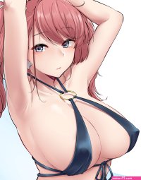 Kiritto arms up armpits big boobs nipple bulge brunette anime girls Kantai Collection Atlanta KanColle bikini micro bikini