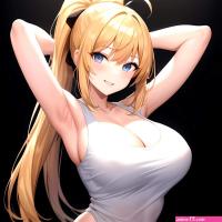 Beatrix Amerhauser 1girl Armpits Arms Behind Head Bare Shoulders Blonde Hair Breasts Cleavage Large Breasts Long Hair Looking At 1424487314