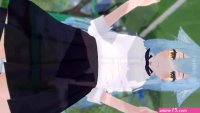 Blue hair anime girl in school uniform show her butt. watch online