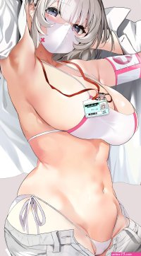 Marushin sideboob big boobs armpits belly anime anime girls silver hair mask nurse outfit bikini