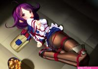 agm anthropomorphism ass blush bondage food gag kantai collection panties pantyhose purple hair red eyes rope skirt skirt lift taigei kancolle tears underwear