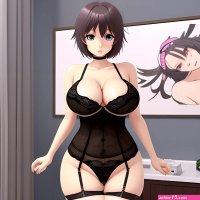 milf short hair big tits anime art full body lingerie milk...