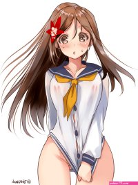 takase muu kantai collection amagi kancolle areola bottomless no bra see through seifuku wet clothes