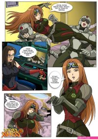 Busty comics mistress in latex punishing her slave with a strapon