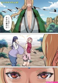 seinto metameter haruno sakura hyuuga hinata tsunade naruto naruto naruto series naruto shippuuden check translation translation request 3girls bike shorts blonde hair breasts cleavage close-up cloud comic curvy gigantic...