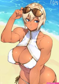 Wallpaper : illustration anime girls big boobs cartoon black hair dark skin mouth comics swimwear Real XXIII muscle blond 1446x2046