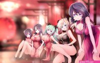 Wallpaper : anime girls stockings cleavage original characters Chinese dress no bra open shirt pink heels underboob figurine 2500x1591