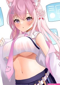 underboob pink hair big boobs Hakui Koyori Yukimi Nabe anime girls anime animal ears Hololive Virtual Youtuber artwork