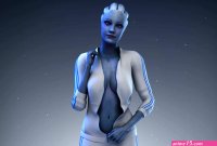 Download Liara Tsoni striking a powerful pose in the Mass Effect universe. Wall