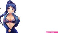bikini blue hair blush bodysuit breasts long hair love live! school idol project