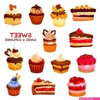 Cake and cupcake desserts with cream and berries 16168210 Vector Art at Vecteezy