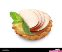 Tasty tartlet with apple slices on white background Stock Photo