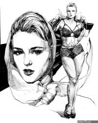 INK ART. A3. Ink on paper. Beautiful model Stefania Ferrario. With stefaniamod