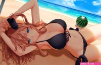 anthropomorphism aqua eyes ball beach bikini breasts brown hair clouds hazuki ak