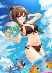 blue eyes looking at viewer ponytail Tamakaga 2D anime anime girls digita