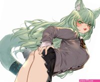 animal ears arknights ass blush catgirl cat smile green eyes green hair harmonie