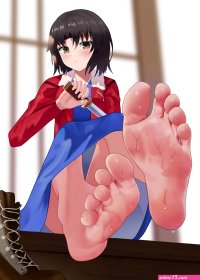 ryougi shiki kara no kyoukai absurdres highres 1girl barefoot boots brown