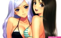 White hair anime girls bra tony taka purple eyes lesbians