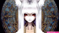 White hair red eyes faces long hair anime girls animal ears