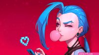 HD desktop wallpaper: League Of Legends Wink Blue Hair Video Game Pink Eyes