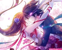 Anime hugs of a levushka and a guy with visible veins