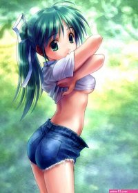 Woman ass Anime Shorts anime girls green eyes green hair ecchi