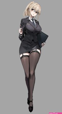las91214 highres 1girl blonde hair breasts dress shirt formal full body