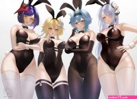 animal ears aqua hair blonde hair bunny ears bunnygirl elbow gloves eula lawrenc