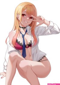 looking at viewer blonde red eyes highlights arms up belly belly button a