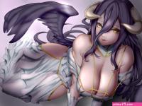 Wallpaper : long hair cleavage boobs Albedo OverLord Overlord anime yellow