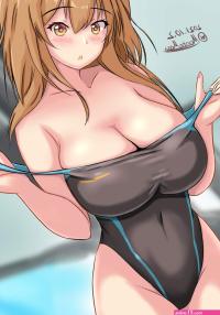 brunette solo big boobs anime anime girls Kantai Collection I-26 KanColle twintails artwork digital art fan art one-piece swimsuit