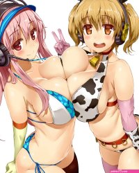 Wallpaper : headphones bikini pink hair blonde big boobs anime girls Super Sonico Super Pochaco 1024x1280