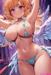 A cartoon image of a woman in a bikini with angel wings