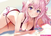 pink hair big boobs blue eyes anime anime girls animal ears bikini