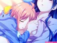 2girls bed blue hair breast grab game cg koutaro kusakari natane loli open shirt saotome nagi short hair sleeping tropical kiss twinkle