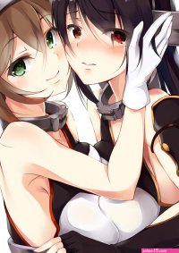 long hair short hair brunette two women boobs on boobs anime anime girls Kantai Collection Nagato KanColle Mutsu KanColle black hair artwork digital art fan art