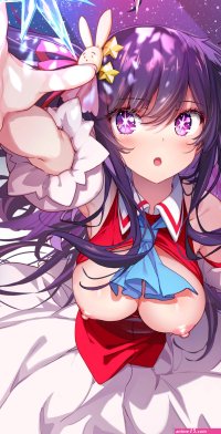 hong white spider oshi no ko hoshino ai breasts nipples no bra open shirt